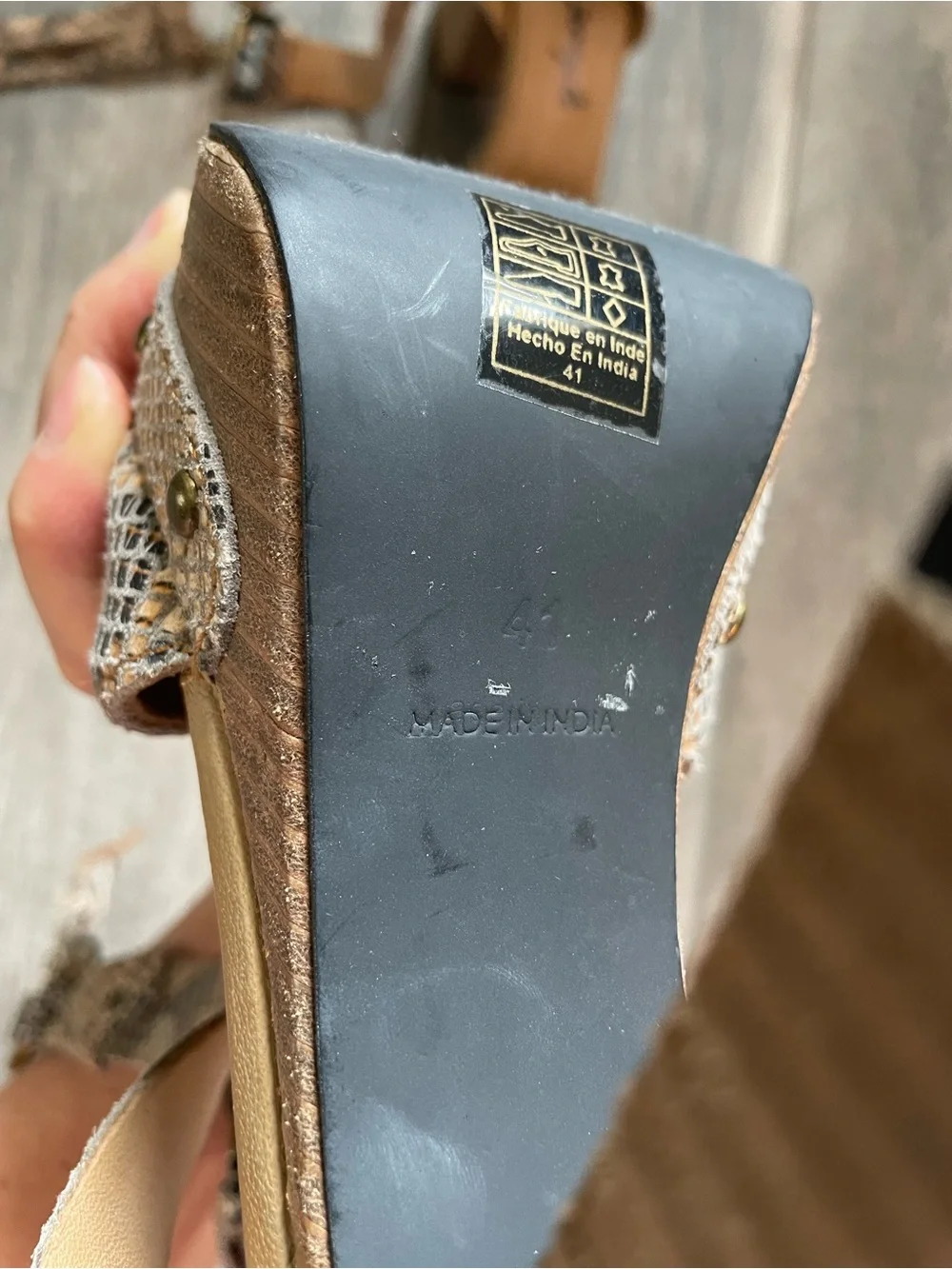 Free People Tan Snake-Print Block Heel Sandals